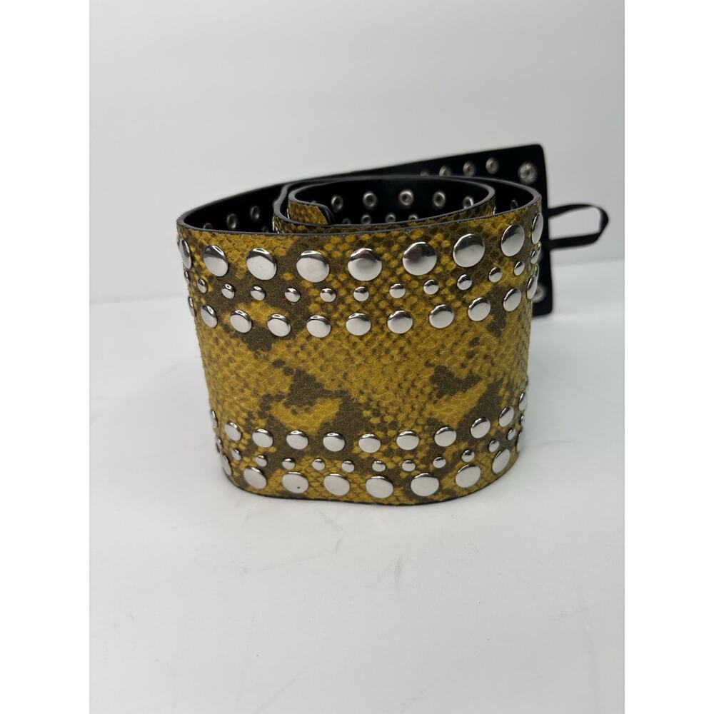 ZARA STUDDED YELLOW LEATHER ANIMAL PRINT SASH BELT NWOT ZARA BELT SZ 85 S/M